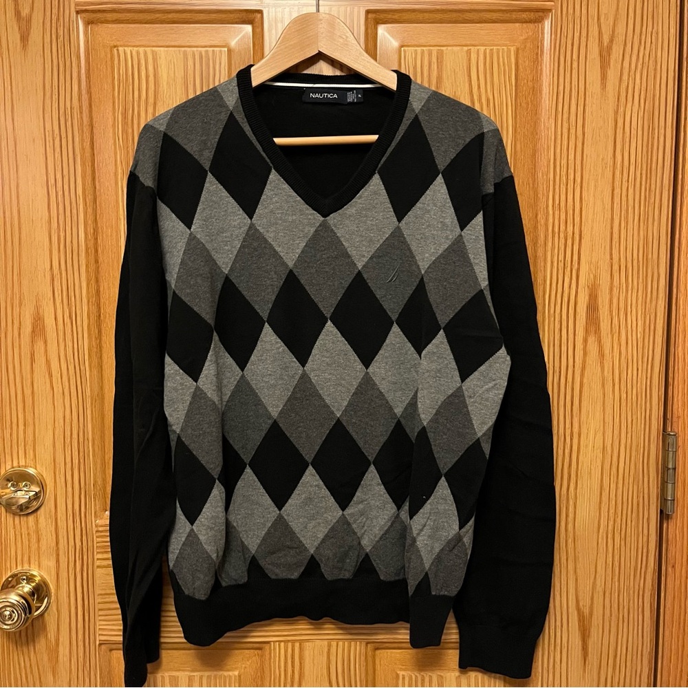 Nautica Men's Black and Grey Sweater XL